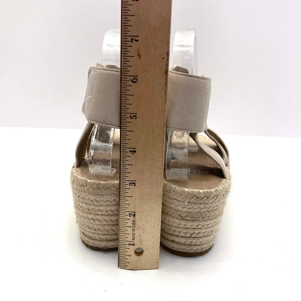 Eileen Fisher Leather Espadrille 'Willow' Wedge Heel Sandals Womens 10 Beige